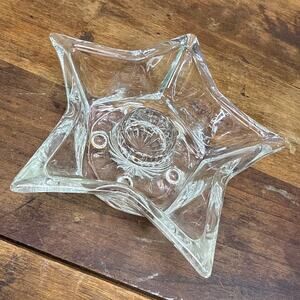 Vintage Five Point Star Clear Pressed Glass Taper Candle Holder Home Décor